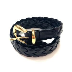 Elegant Black Braided Belt with Gold Buckle